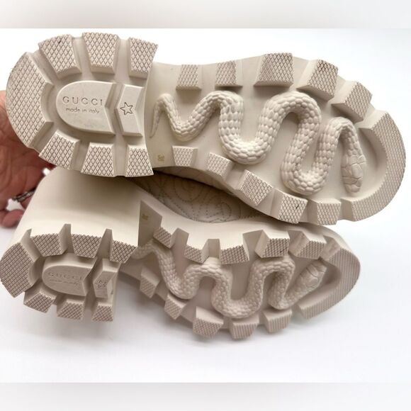 Gucci Trip Combat Zip Boots GG Logo White Quilted Rhombus Block Heel EU 38 US 8 - Picture 3 of 15